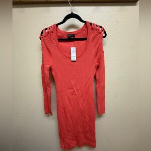 Bebe Coral Knit Dress with Cutout Sleeves